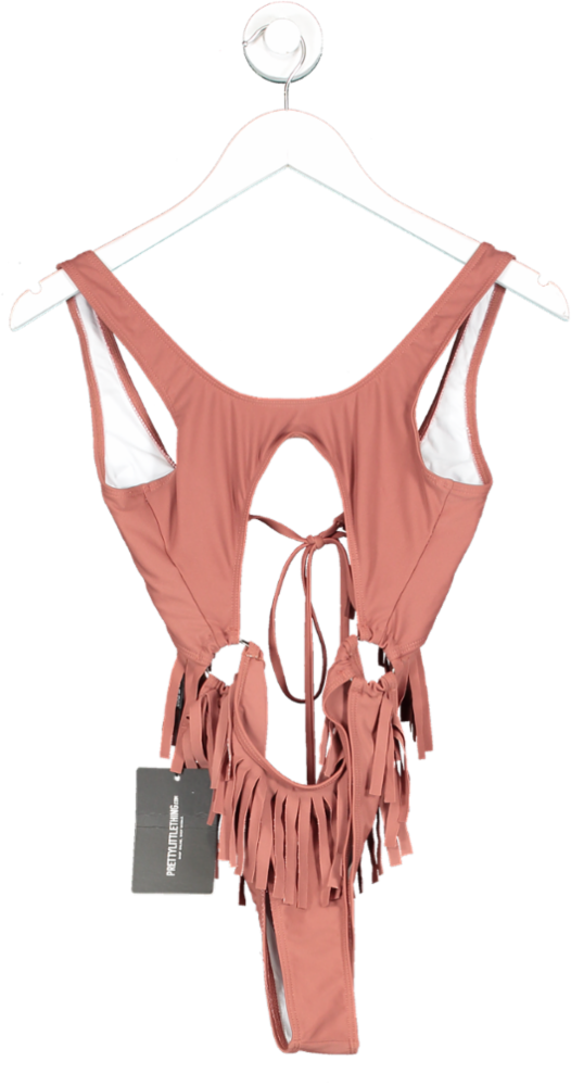 PrettyLittleThing Brown Fringe Cut Out Swimsuit UK 8