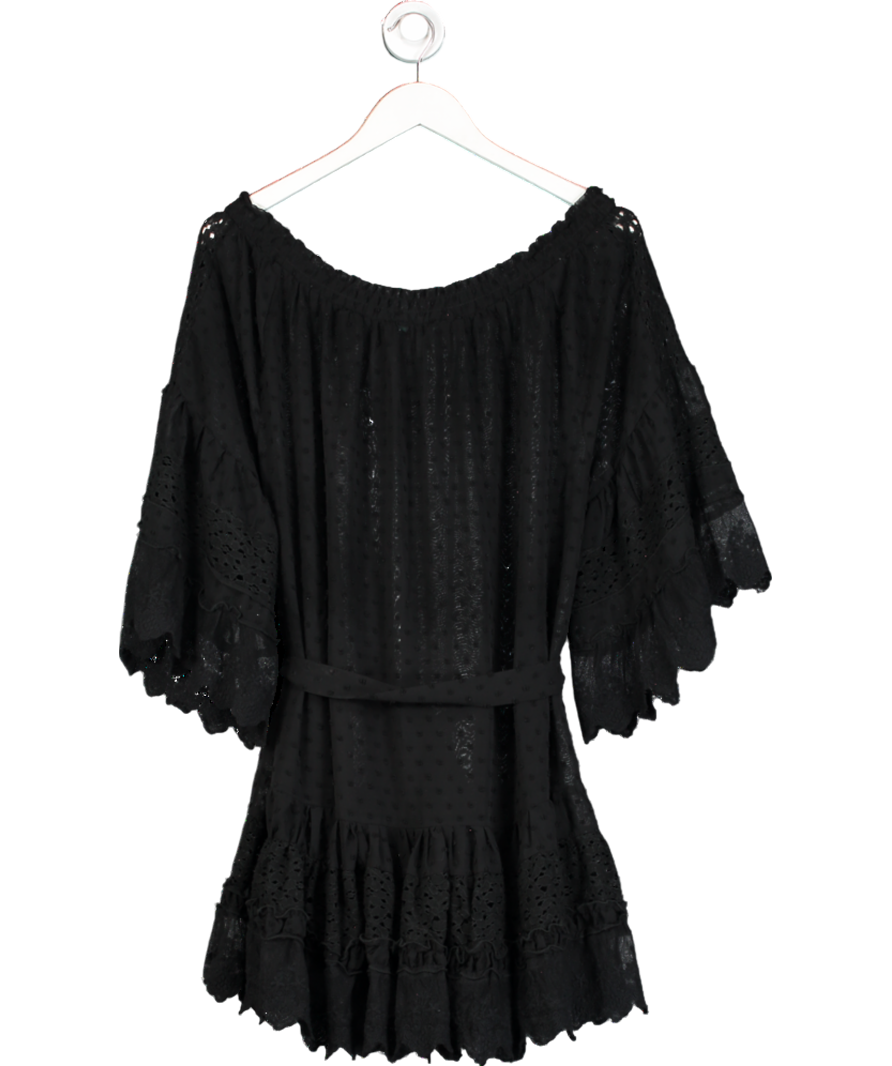 Melissa Odabash Black Alice Lace Trim Sheer Mini Dress UK S
