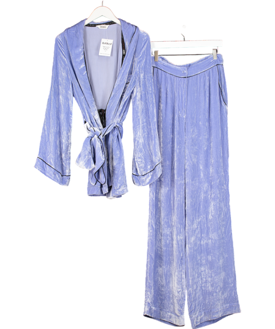 Sleeping With Jacques Purple Velvet Robe And Pyjama Bottoms UK 10