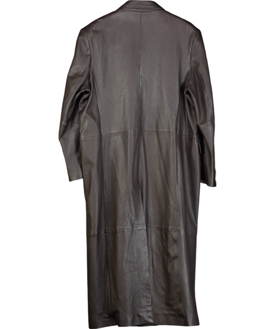 cos Brown Double Breasted Leather Coat UK 14