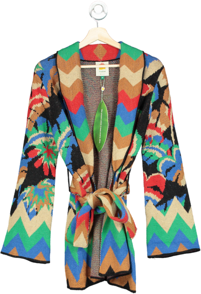 Farm Rio Multicoloured Chevron Forest Jacquard Belted Cardigan UK XS