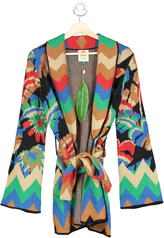 Farm Rio Multicoloured Chevron Forest Jacquard Belted Cardigan UK XS