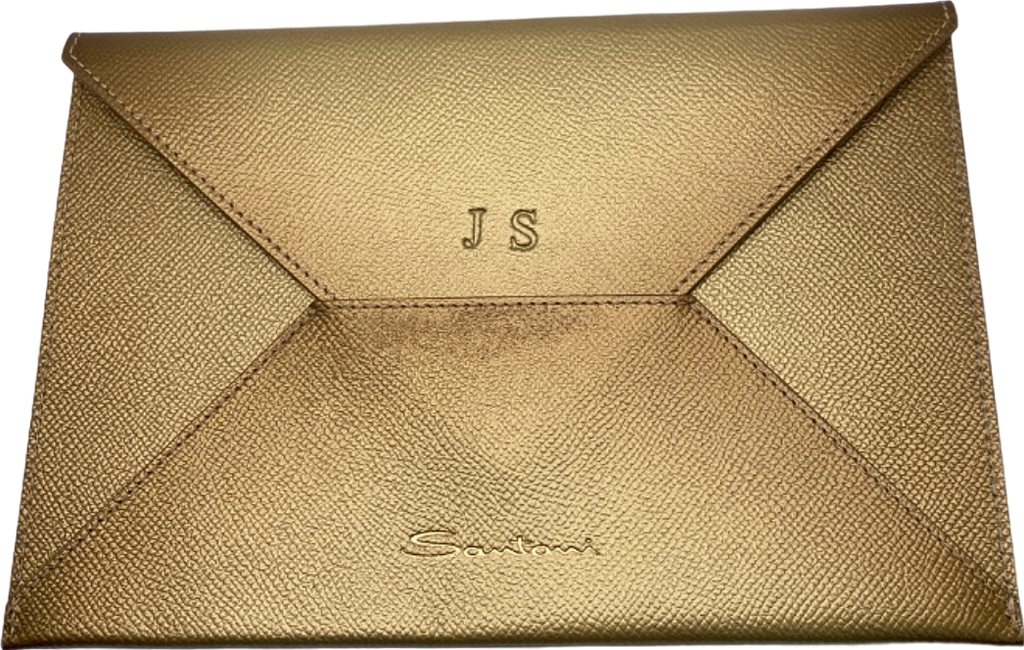 Santoni Gold Leather Envelope Clutch personalised JS