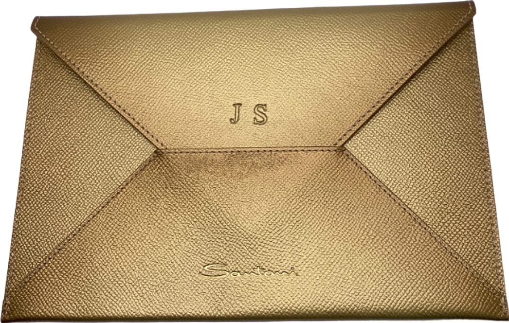 Santoni Gold Leather Envelope Clutch personalised JS