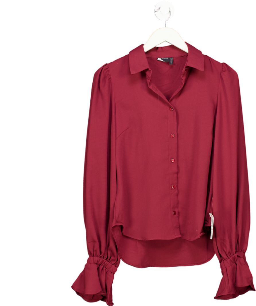 ASOS Red Burgundy Chiffon Puff Sleeve Blouse With Shirred Cuffs UK 6