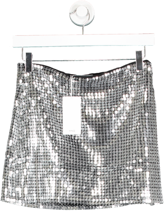 MANGO Metallic Silver Sequin Mini Skirt UK S