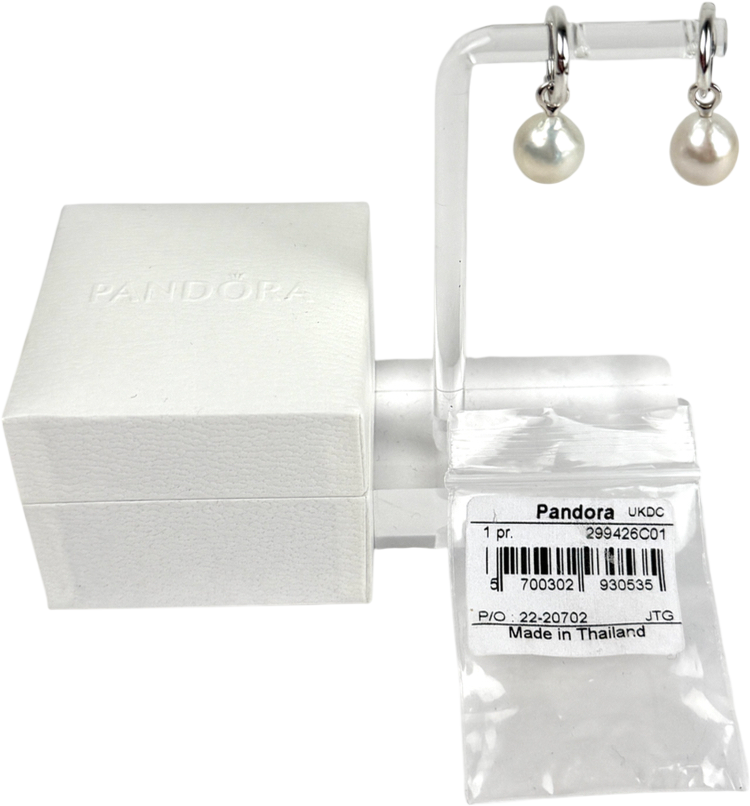 Pandora Sterling Silver Treated Freshwater Cultured Baroque Pearl Hoop Earrings