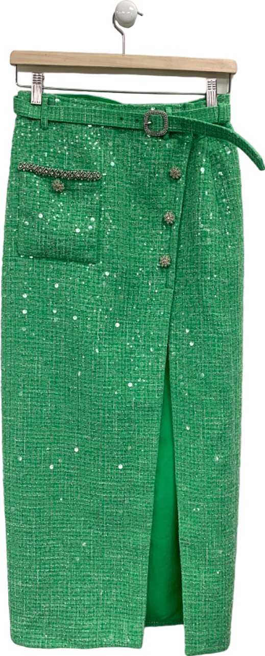 Self Portrait Green Boucle Embellished Midi Skirt UK 8