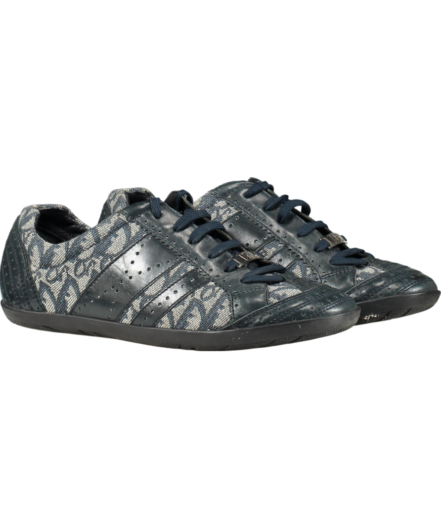 Dior Blue Leather And Diorissimo Canvas Low Top Sneakers UK 7 EU 40 👠