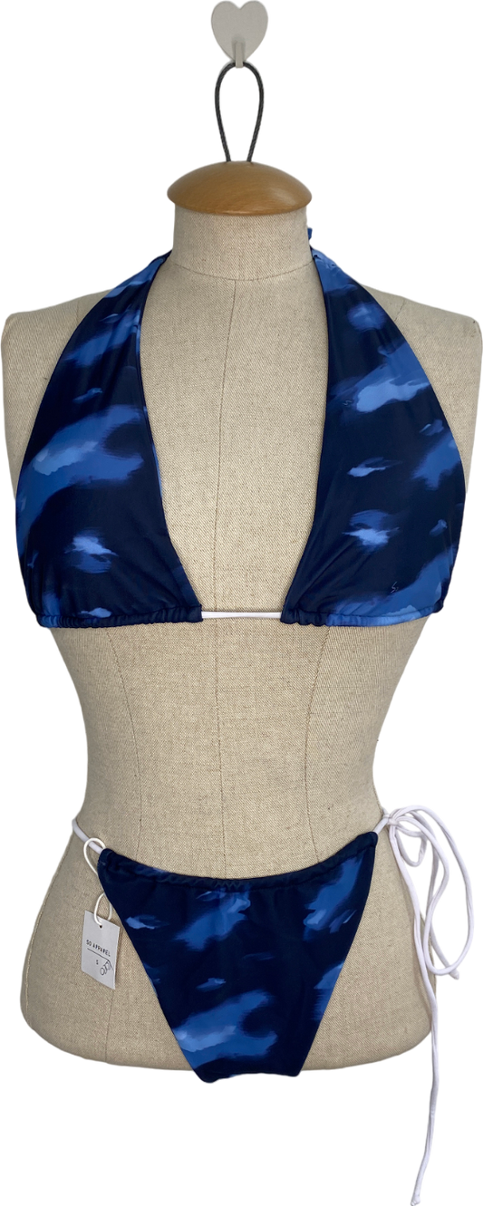 SO APPAREL Blue Contrast Print Halter Neck Bikini Set UK S