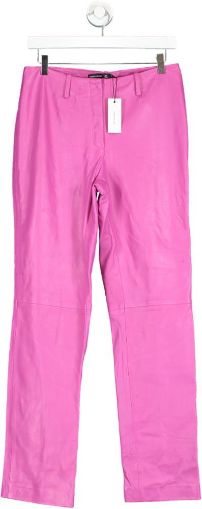 Karen Millen Pink Leather Straight Leg Low Waist Trousers UK 10