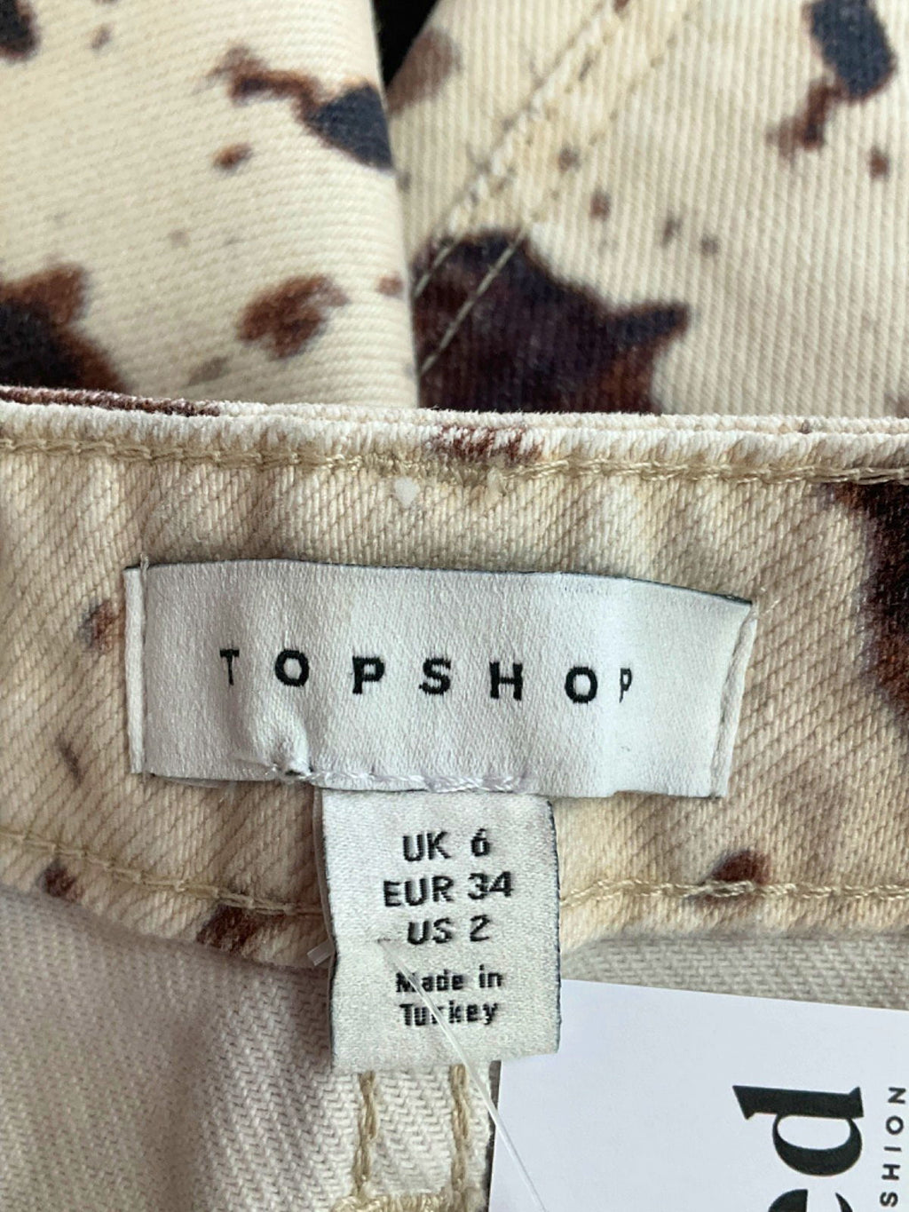 Topshop Brown Cow Print Denim Skirt UK 6