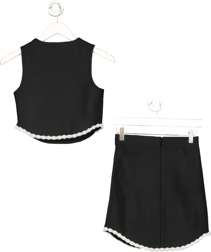 River Island Black Sleeveless Pearl Hem Crop Top And Mini Skirt UK 6