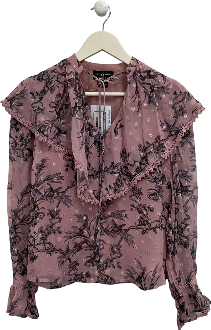 Love & Roses Pink Bird Print Blouse UK 8