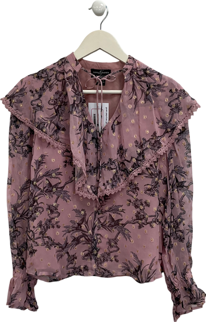 Love & Roses Pink Bird Print Blouse UK 8