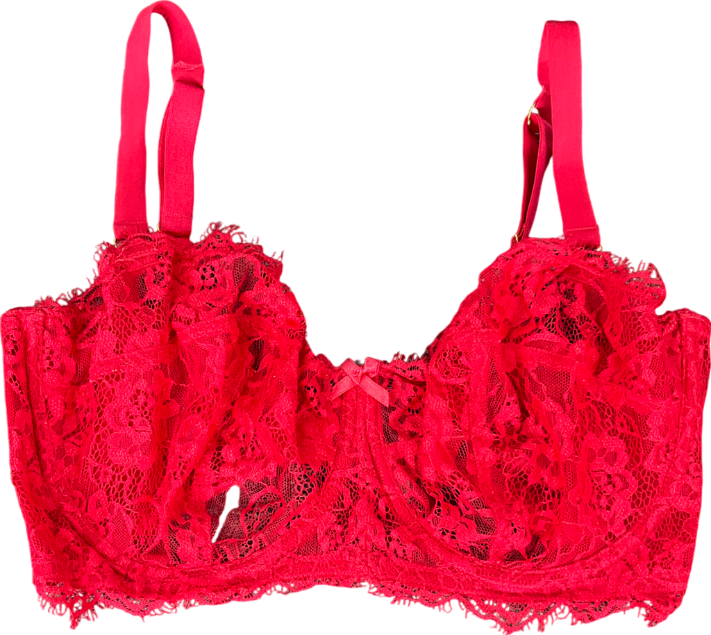 figleaves Red Pulse Lace Underwired Balcony Bra UK 36FF