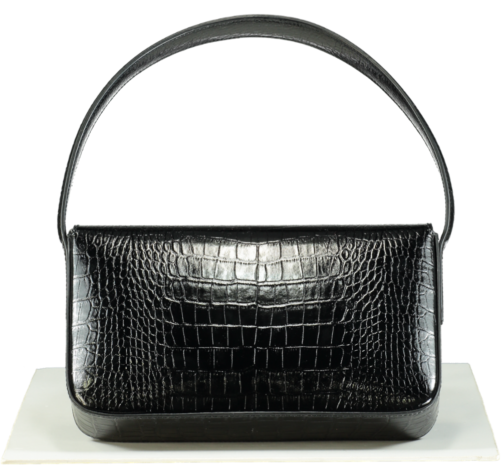 Anine Bing Black/Gold logo Croc-Embossed Leather Ellie Handbag