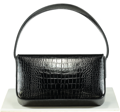 Anine Bing Black/Gold logo Croc-Embossed Leather Ellie Handbag