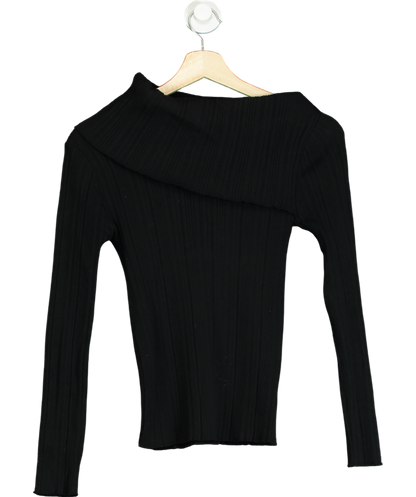 S_A Studio Black Ribbed Fold Neck Split Side Top UK S/M