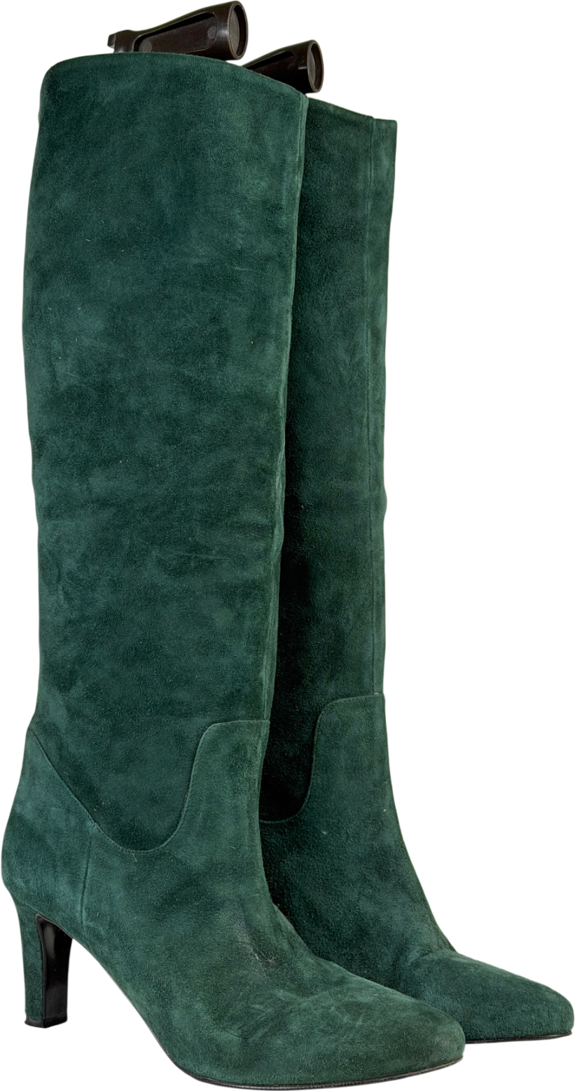 Office Green Suede Heeled Calf Boots UK 7 EU 40 👠