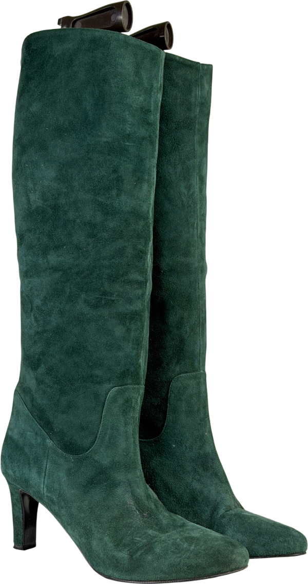 Office Green Suede Heeled Calf Boots UK 7 EU 40