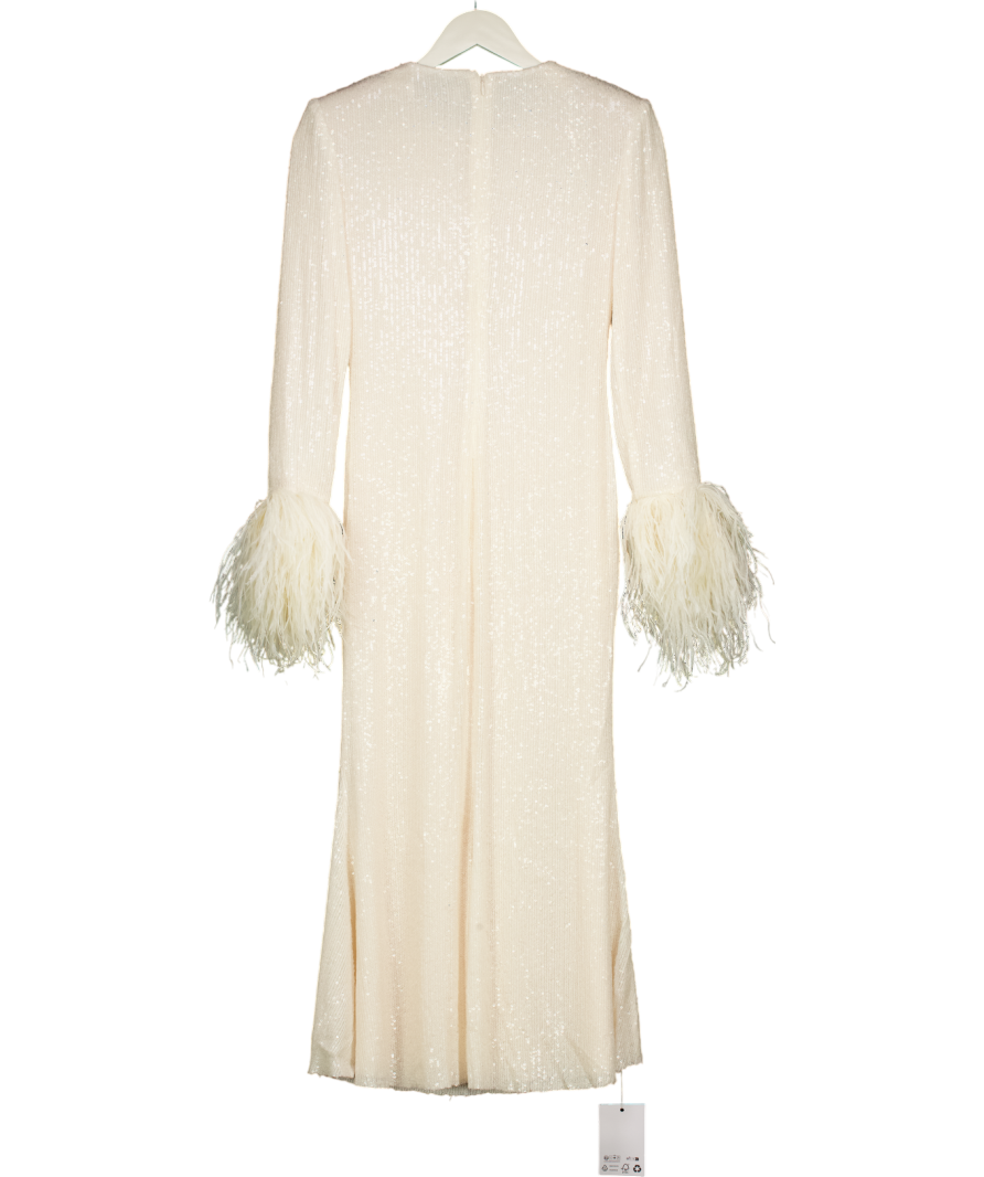 Self-Portrait Cream Sequin Feather Midi Dress UK 6