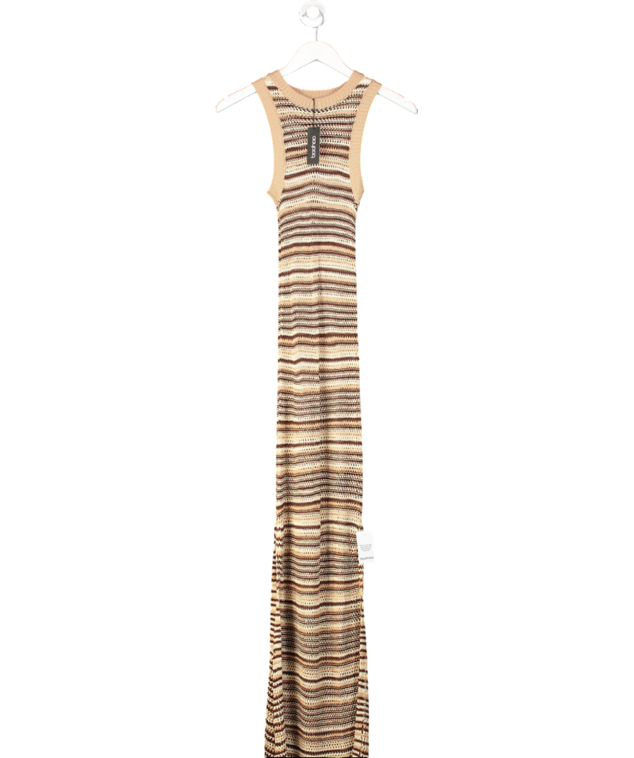 boohoo Beige Stripe Crochet Beach Maxi Dress UK S