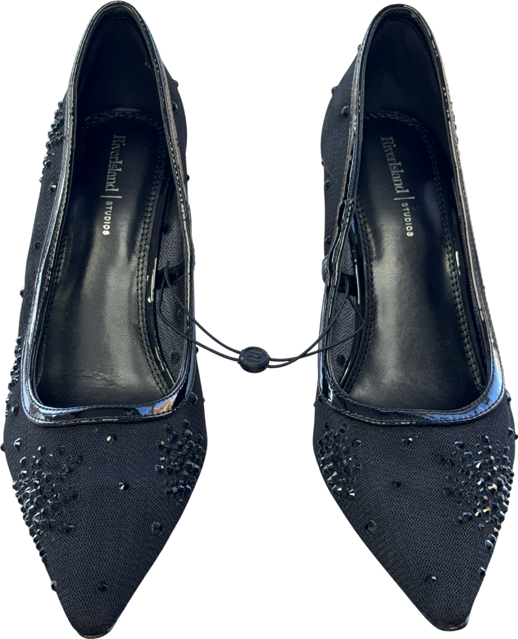 River Island Black Embellished Mesh Court Heels UK 4 EU 37 👠