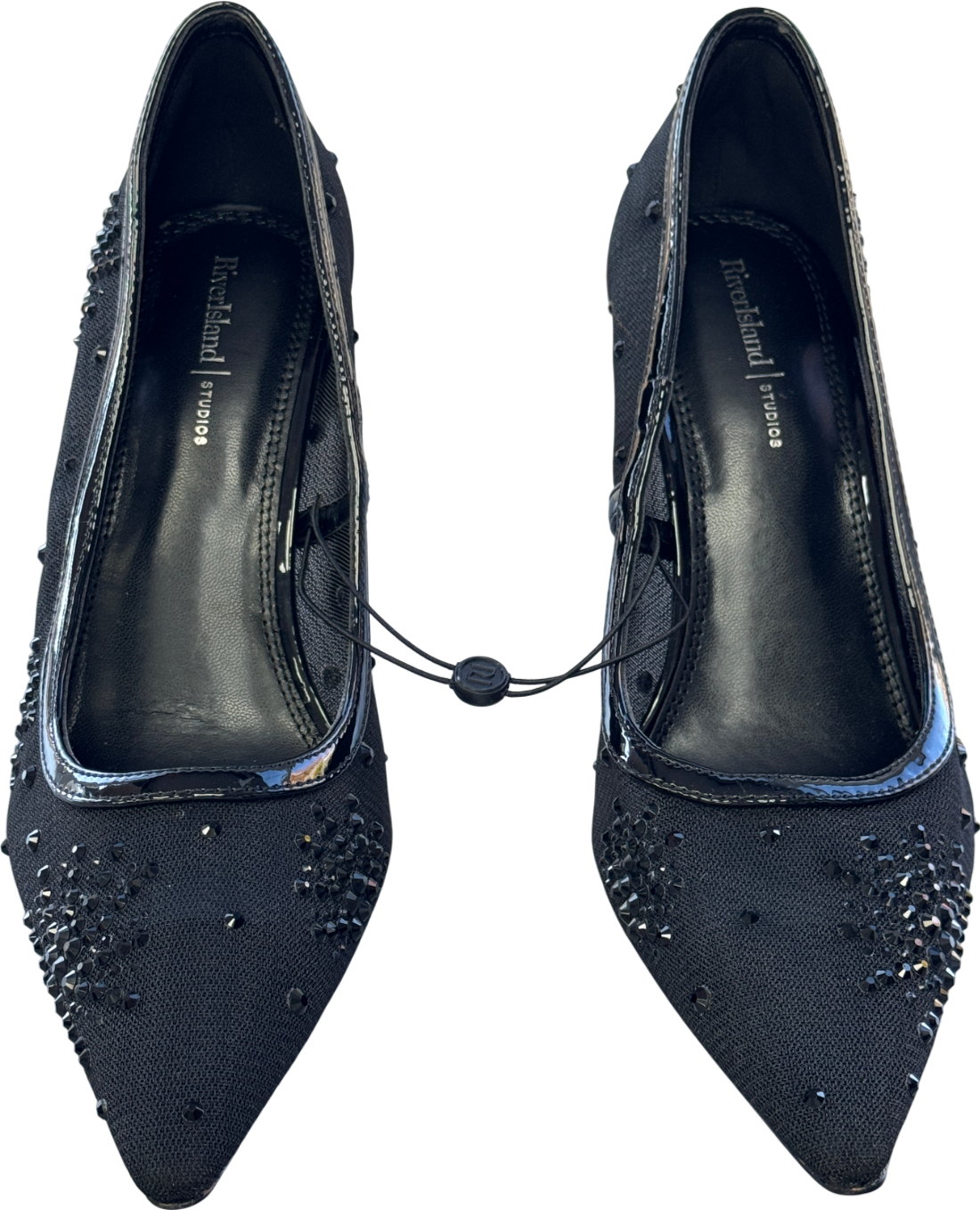 River Island Black Embellished Mesh Court Heels UK 4 EU 37 👠