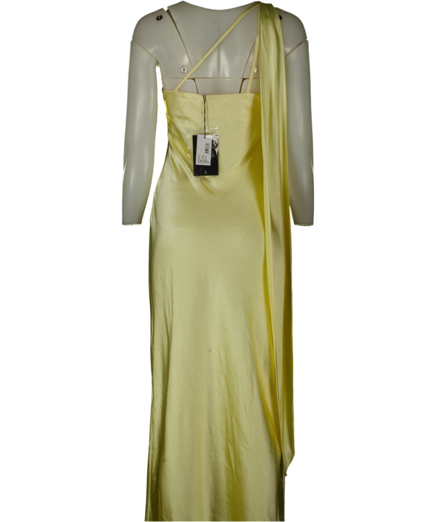 4th & Reckless Yellow Lemon Satin One Shoulder Maxi Dress UK 8