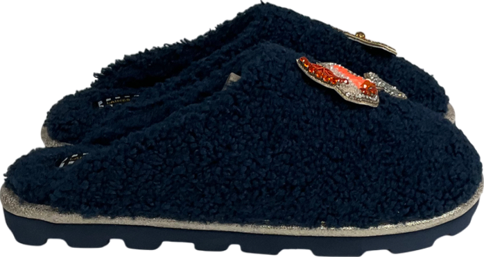 Laines London Teddy Towelling Slipper Sliders With Summer Spritz Brooches UK M