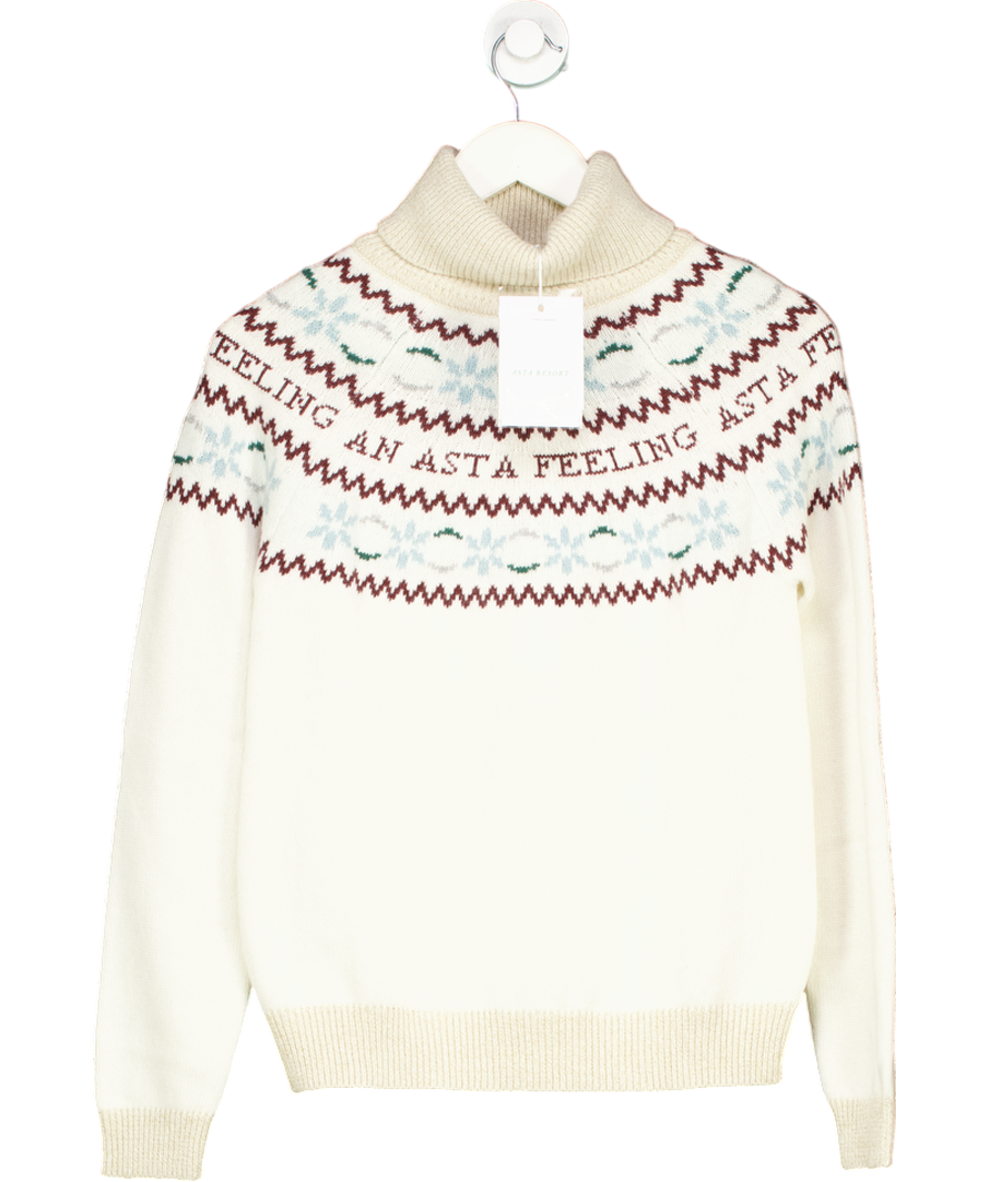 ASTA RESORT Cream Jemima Merino / Cashmere Fair Isle Sweater - Ecru UK M