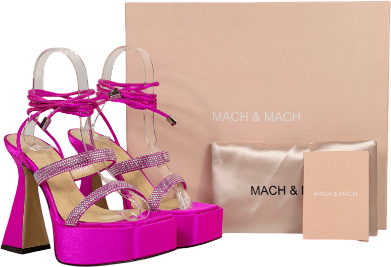 MACH & MACH Pink Devon Crystal-embellished Satin Platform Sandals UK 4 EU 37