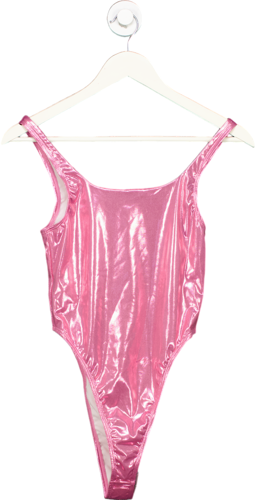PrettyLittleThing Pink High Shine Bodysuit UK 10