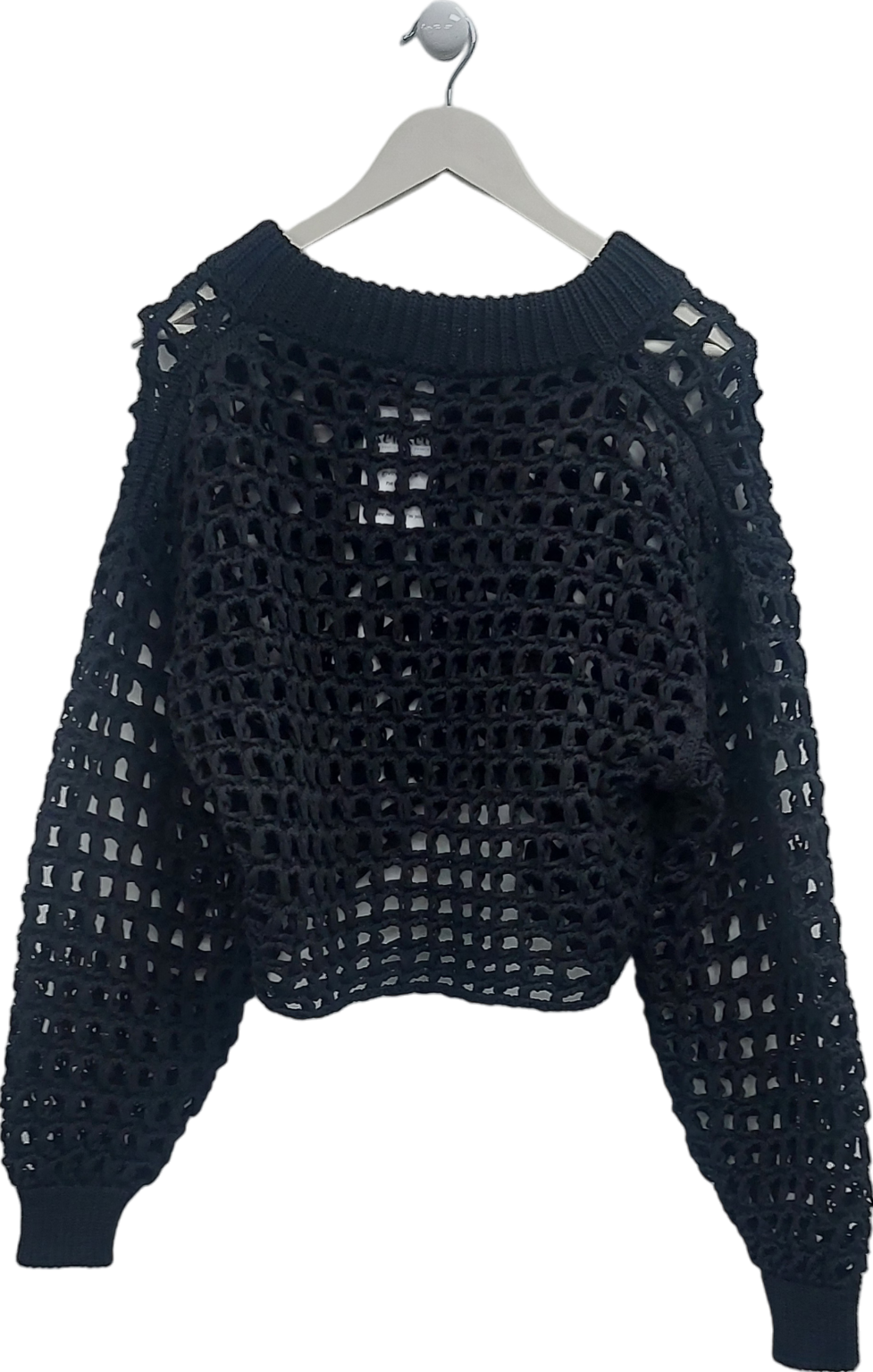 Topshop Black Open Knit Crochet Jumper UK XS