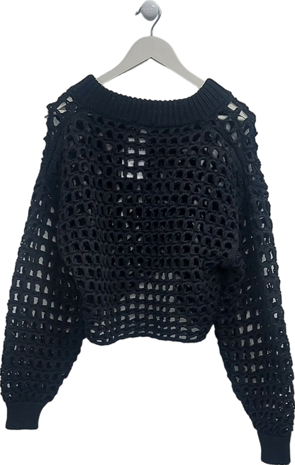 Topshop Black Open Knit Crochet Jumper UK XS