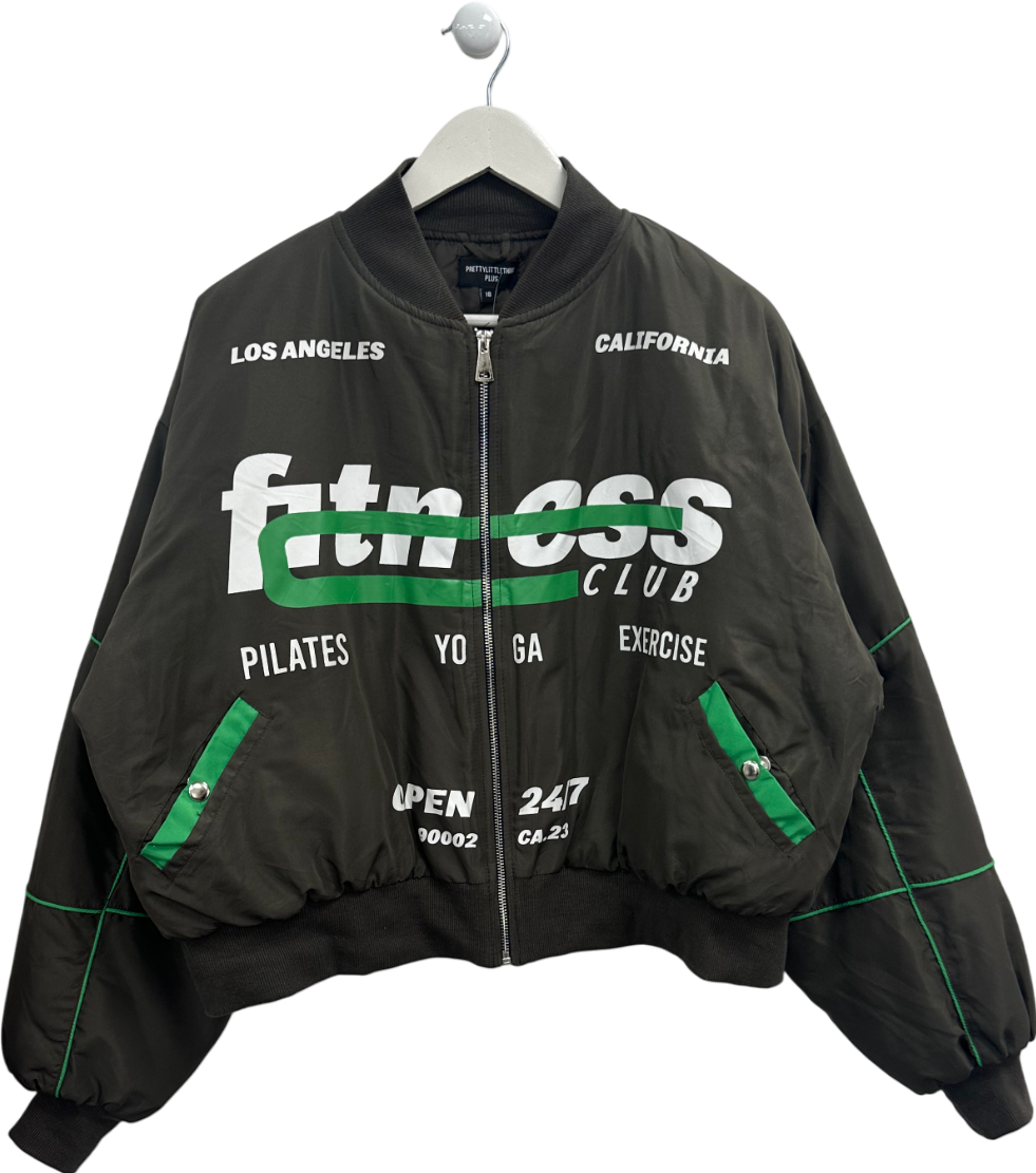 PrettyLittleThing Green Fitness Club Bomber Jacket UK 18