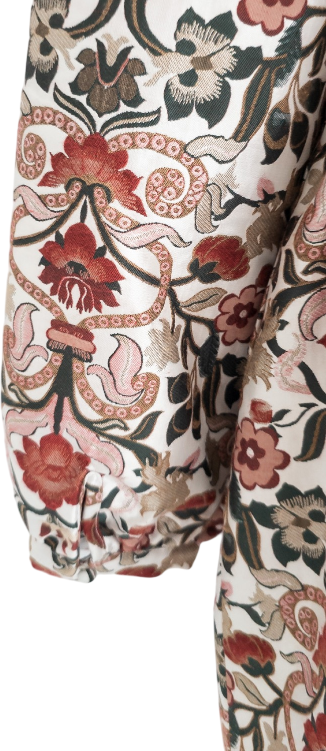 MEADOWS Cream Long Sleeve Floral Jacquard Midi Dress UK 14