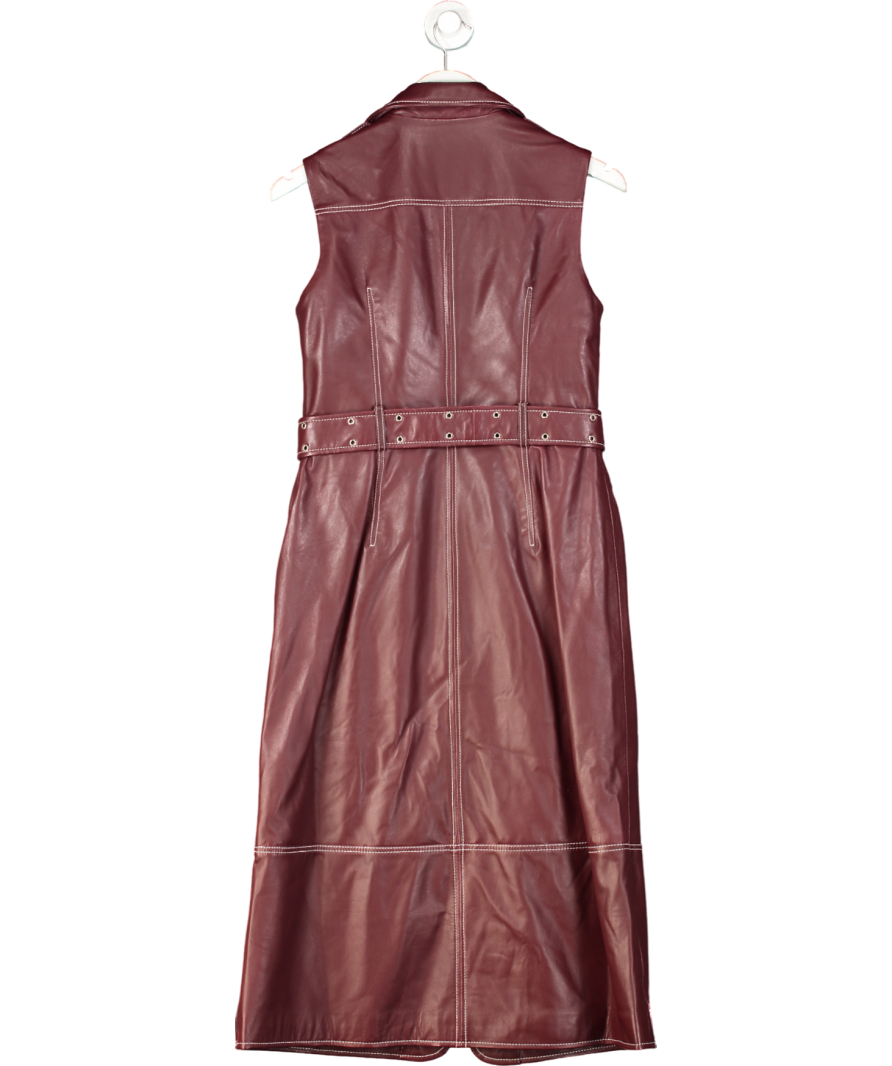 Karen Millen Red Leather Contrast Stitch Sleeveless Midi Dress UK 10