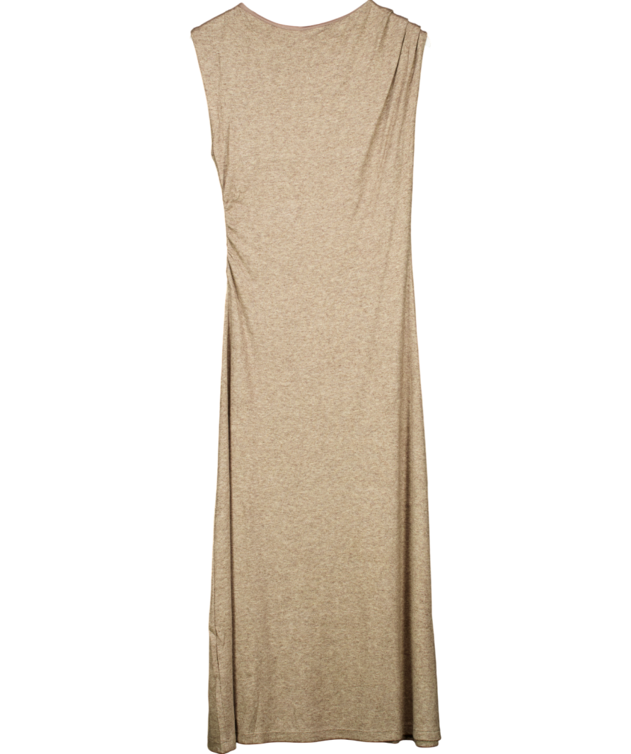 MANGO Beige Midi Dress With Structured Shoulders UK 10