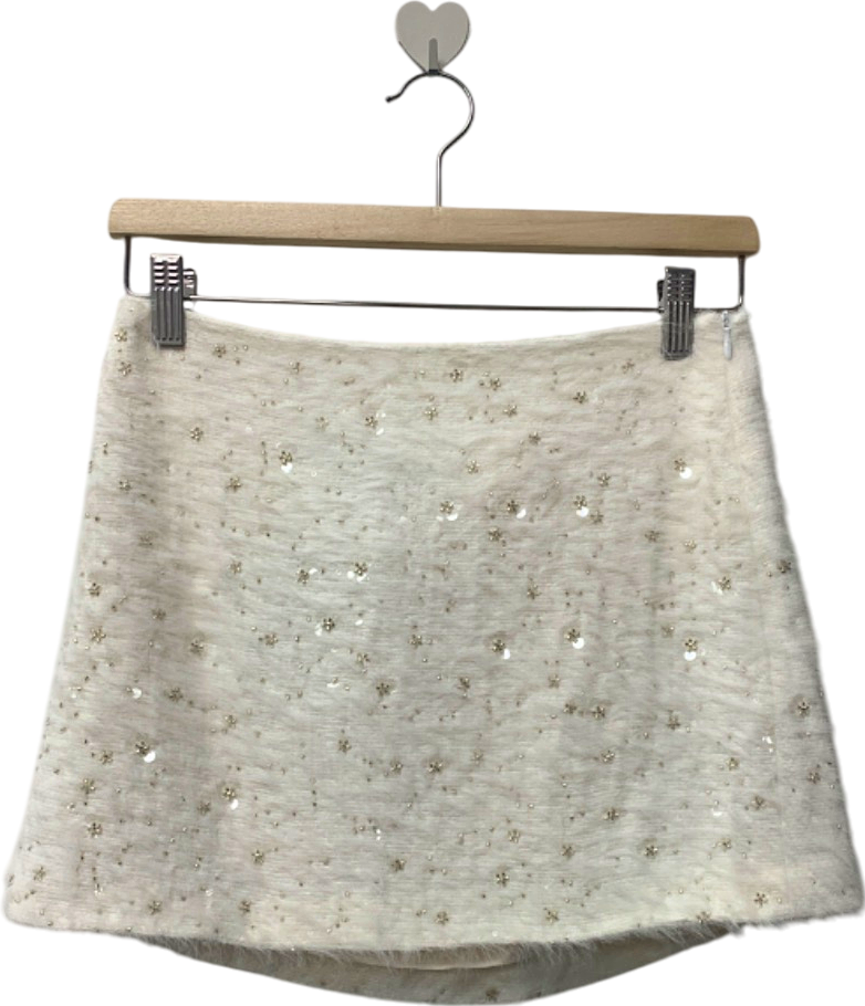 Zara White Sequin Embellished Mini Skirt UK S