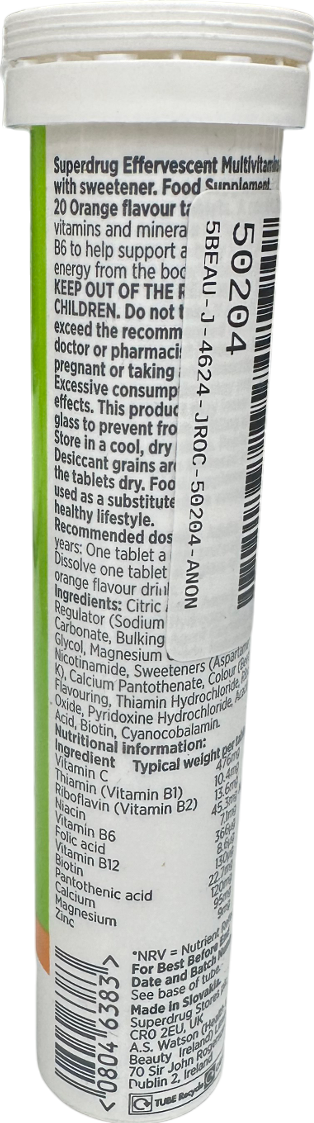 Superdrug Reviving Effervescent Orange 2o tablets