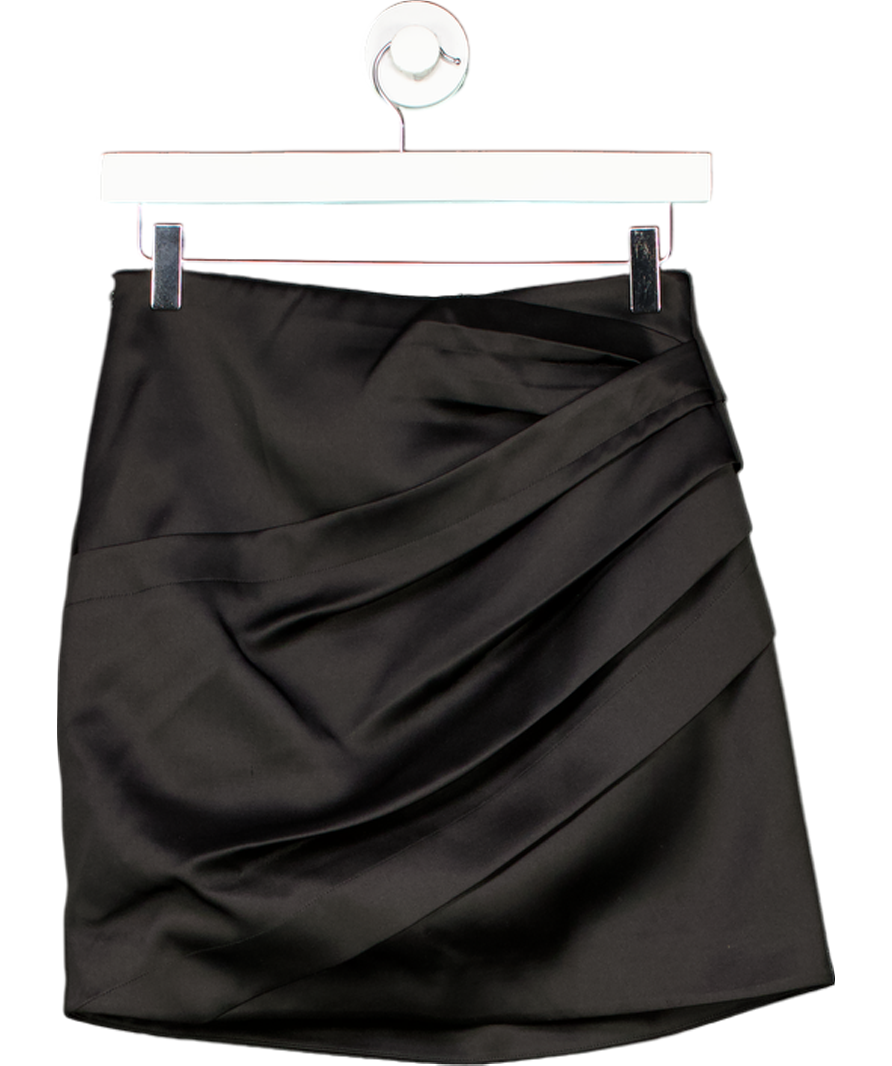Karen Millen Black Structured Viscose Satin Tailored Ruched Mini Skirt UK 8