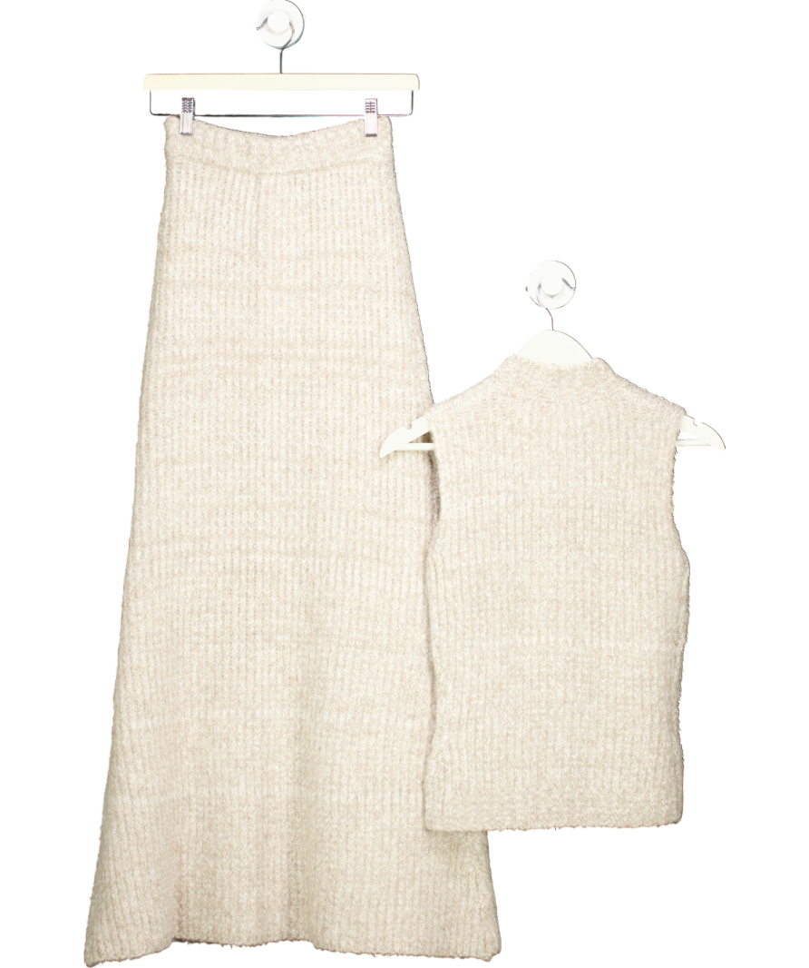 4th & Reckless Beige Brandy Camel Knitted Maxi Skirt And Zip Through Knitted Top UK 8