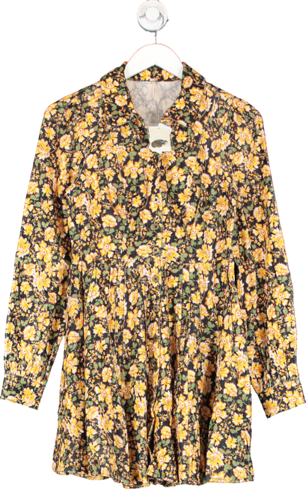 Free People Yellow Floral Marvelous Mia Mini Dress UK 6
