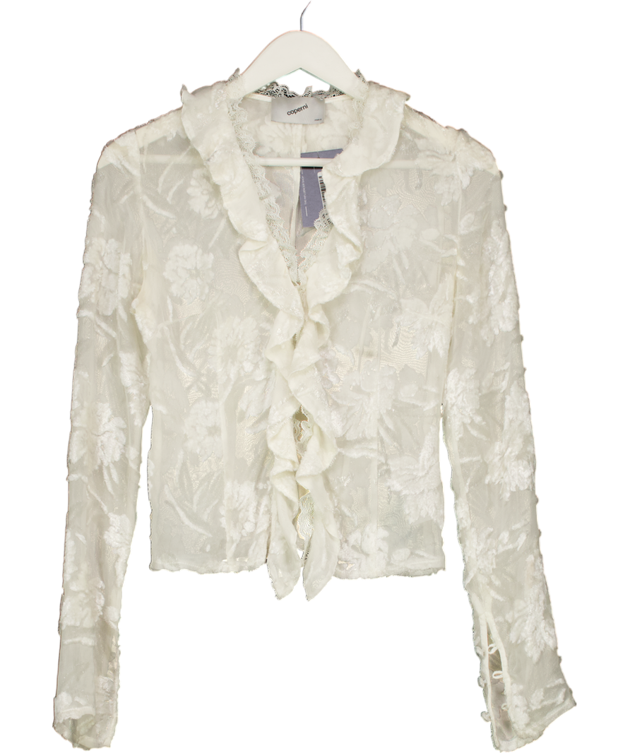 Coperni Cream Ruffled Silk Top UK 6