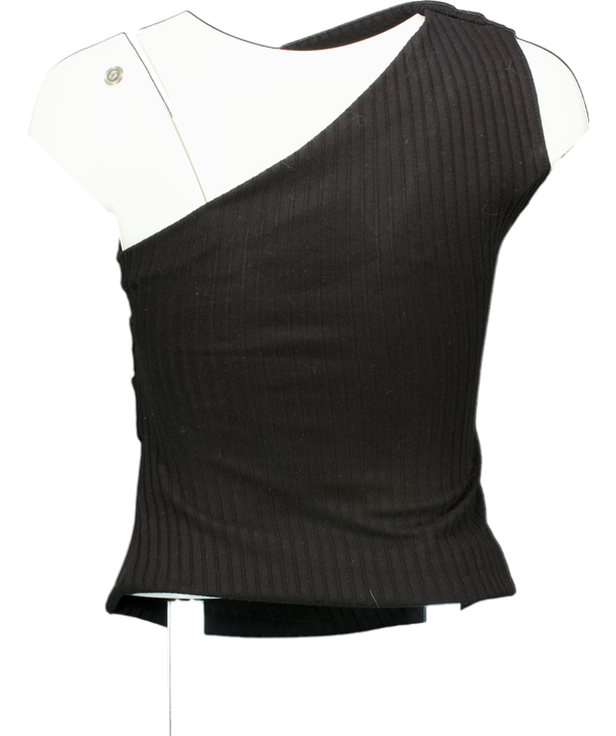 ZARA Black Asymmetric Ribbed Top UK S