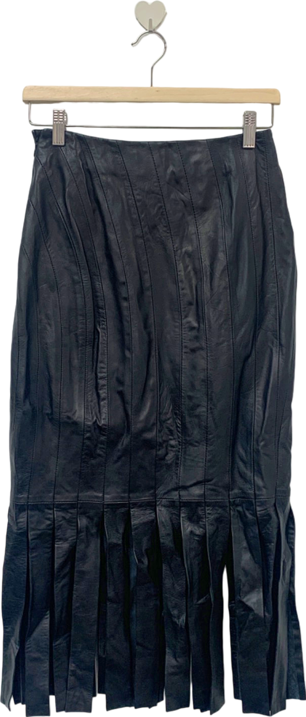 Karen Millen Black Leather Midi Skirt with Pleats UK 6