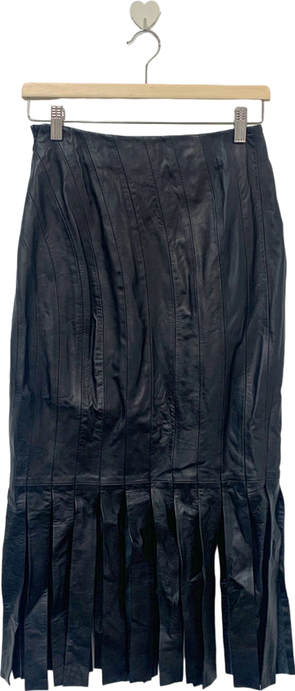 Karen Millen Black Leather Midi Skirt with Pleats UK 6