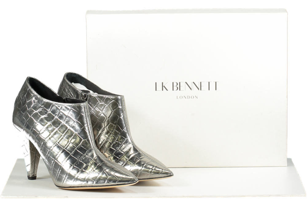 LK Bennett Silver Metallic Heeled Ankle Boots BNIB UK 4 EU 37 👠